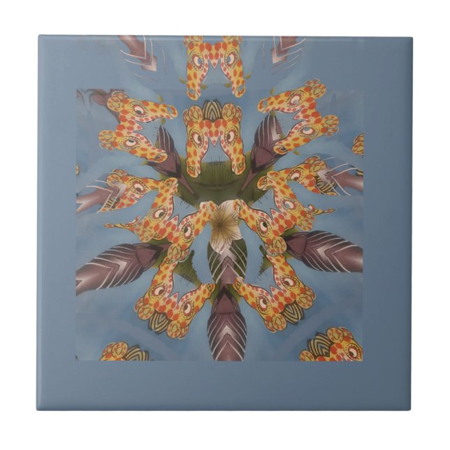 Carreau Kaleidoscope Giraffe Mandala : Safari Art Abstrait (Devant)