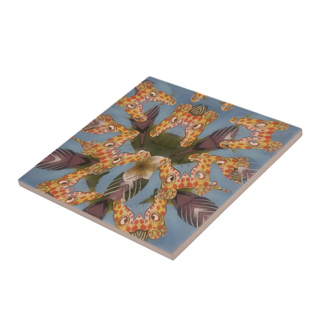 Carreau Kaleidoscope Giraffe Mandala : Safari Art Abstrait (Côté)