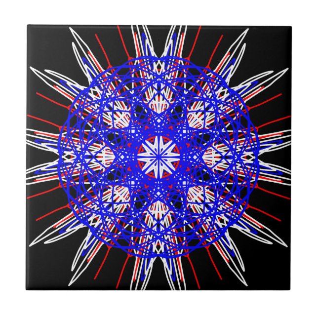 Carreau kaléidoscope mandala art noir rouge blanc bleu (Devant)