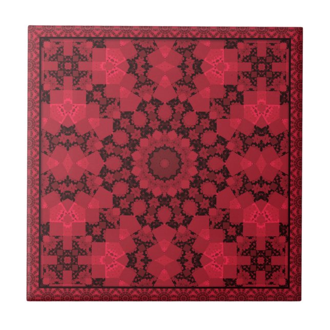 Carreau Kaléidoscope rouge noir, mandala (Devant)