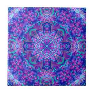 Carreau Kaléidoscope vintage pourpre et bleu de fractale