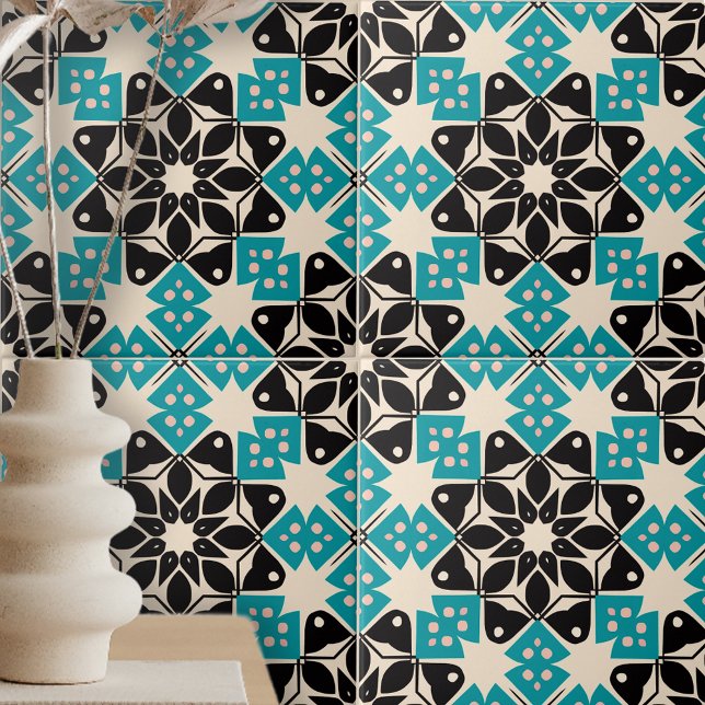 Carreau Kaléidoscopique géométrique Turquoise Bleu blanc M (Créateur téléchargé)