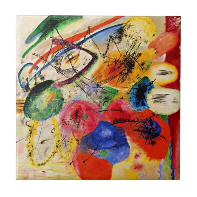 Carreau Kandinsky - Black Lines, art abstrait coloré, (Devant)