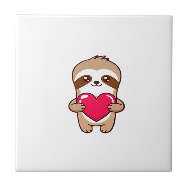 Carreau Kawaii Chibi Paresseux Enlaçant Coeur � Mignon Ado (Devant)