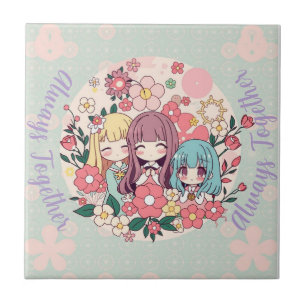 Carreau Kawaii Trio - Mignonnes Filles Anime & Vibes Flora