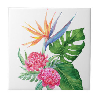 Carreau Kealoha - (blanc) Arrangement de fleurs hawaïennes