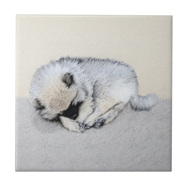 Carreau Keeshond Sleeping Puppy Peinture Chien Art origina (Devant)