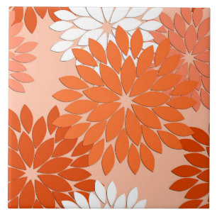 Carreau Kimono floral moderne Impression, Coral Orange sur