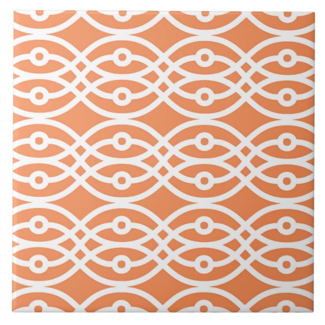 Carreau Kimono imprimé, corail orange et blanc (Devant)