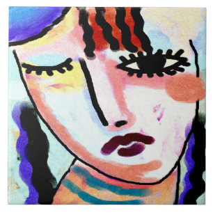 Carreau Kinda Sad Portrait numérique Abstrait d'une femme