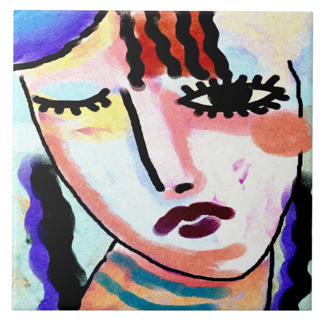 Carreau Kinda Sad Portrait numérique Abstrait d'une femme (Devant)