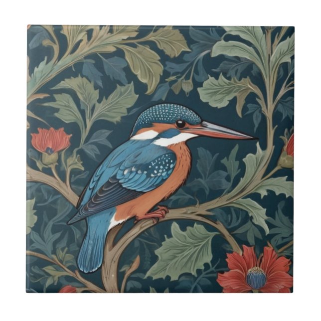 Carreau Kingfisher Bird style William Morris Face droite (Devant)