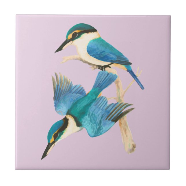 Carreau Kingfisher Birds Aquarelle rose (Devant)