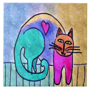 Carreau Kitty Love Peinture Abstraite de chats