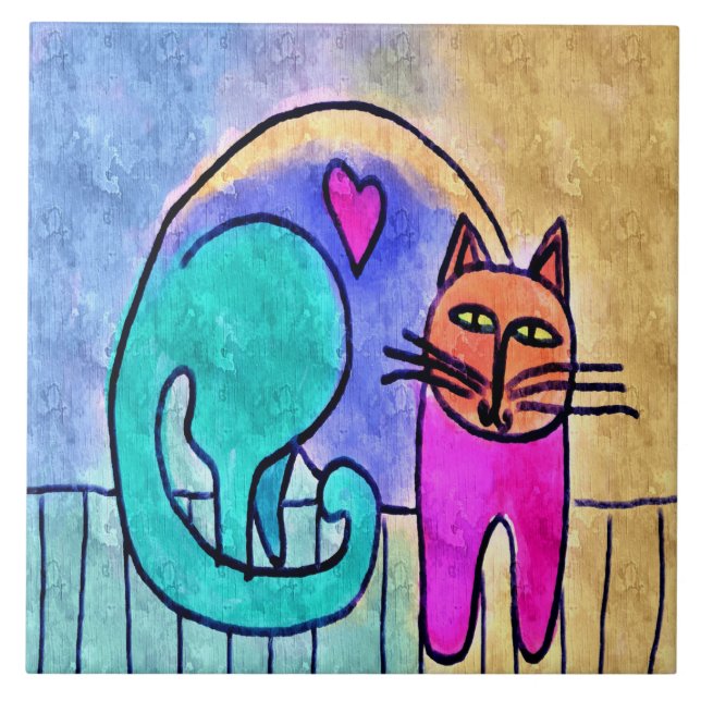 Carreau Kitty Love Peinture Abstraite de chats (Devant)