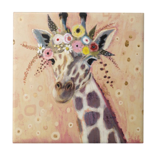 Carreau Klimt Giraffe | Orné De Fleurs (Devant)