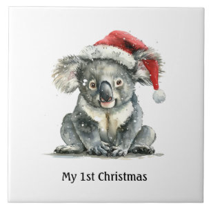 Carreau koala bébé en casquette de noël, personnalisable