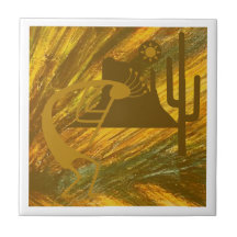 Kokopelli Abstrait avec Mesa, Cactus et Sun