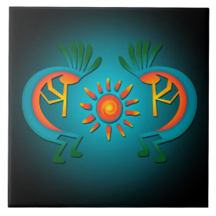 Carreau Kokopelli avec Sun Turquoise Design 6"