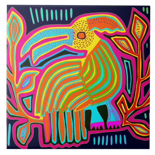 Carreau Kuna Indian Mola Parrot Ceramic Tile (Devant)