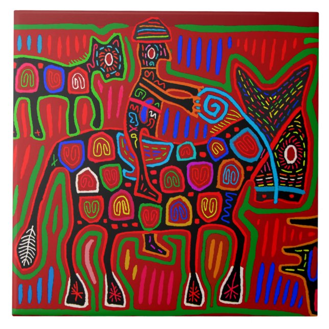 Carreau Kuna Indian Vaquero y Caballo Ceramic Tile (Devant)