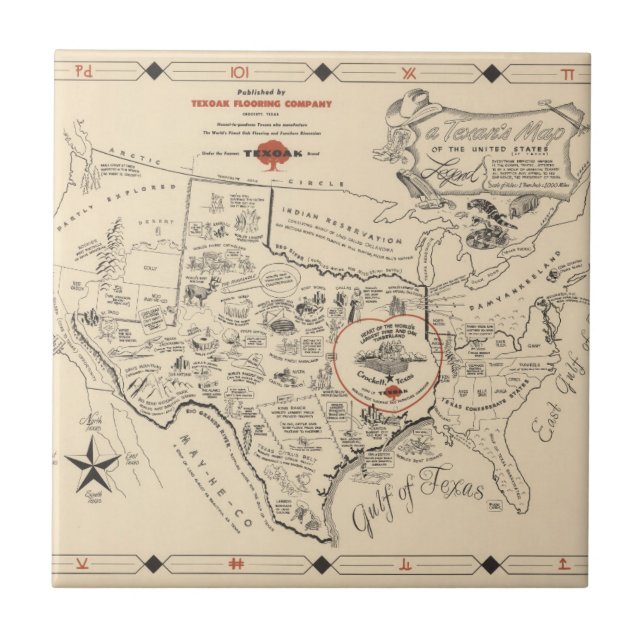 Carreau La carte d'un Texan des Etats-Unis (du Texas) (Devant)