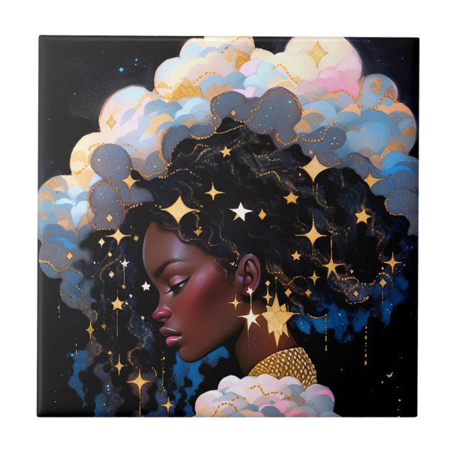 Carreau La Dame Cosmique Art Imaginaire Africain Américain (Devant)