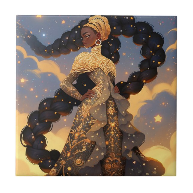 Carreau La Dame Cosmique Art Imaginaire Africain Américain (Devant)