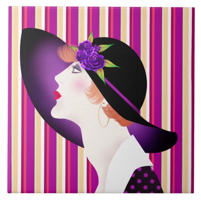 Carreau La femme Art Déco dans le grand Casquette (Devant)