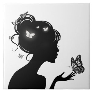 Carreau La femme papillons blancs