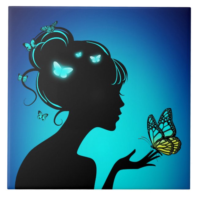 Carreau La femme papillons bleues (Devant)