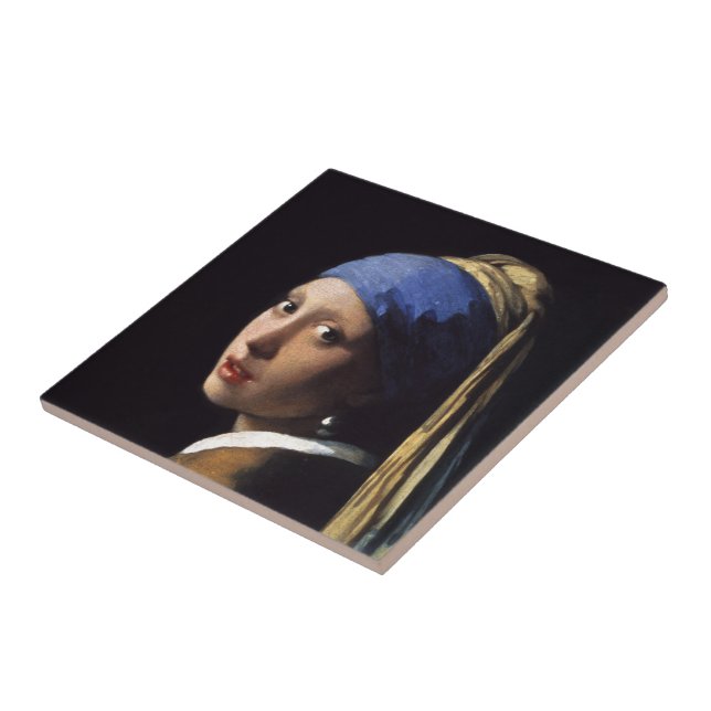 Carreau La fille avec une boucle d'oreille de perle par (Côté)
