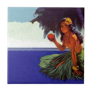 Carreau La fille de danse polynésienne vintage tropicale