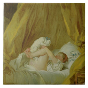 Carreau "La Gimblette", fille avec un chien, c.1770 (huile