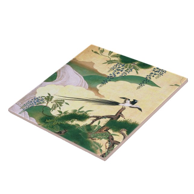 Carreau La glycine asiatique fleurit la tuile d'oiseau de (Côté)