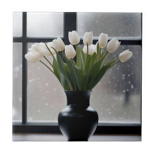 Carreau "La grâce de l'hiver : Tulipes blanches dans un va