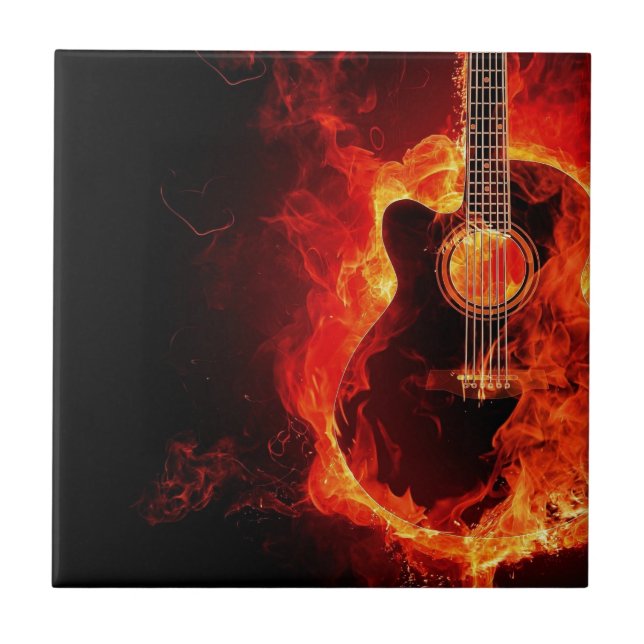 Carreau La guitare brûlante, orange flambe le groupe de (Devant)
