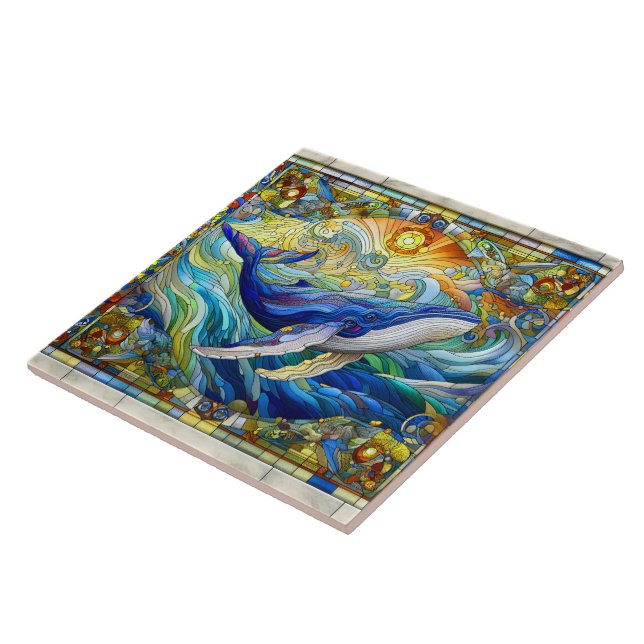 Carreau La Majestueuse Mosaïque Marine Une Baleine De Verr (Côté)