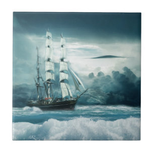 Carreau La mer cruelle - Navire à voile