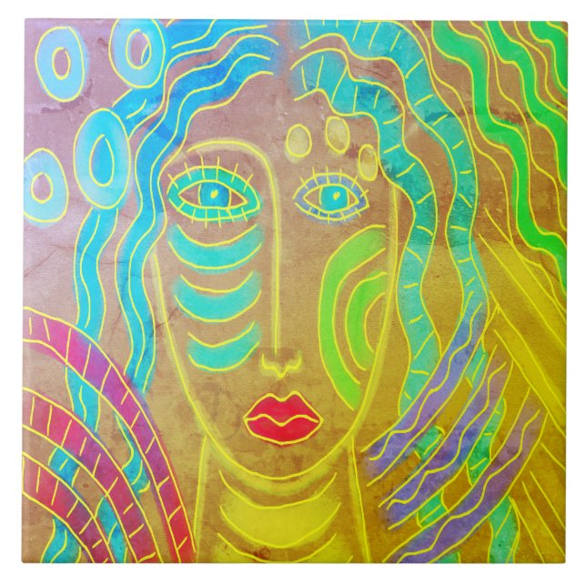 Carreau La peinture numérique Abstraite funky d'une femme (Devant)