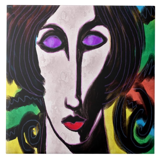 Carreau La peinture numérique Abstraite funky d'une femme (Devant)