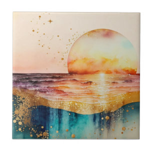 Carreau La série de plages à l'aquarelle Design 3
