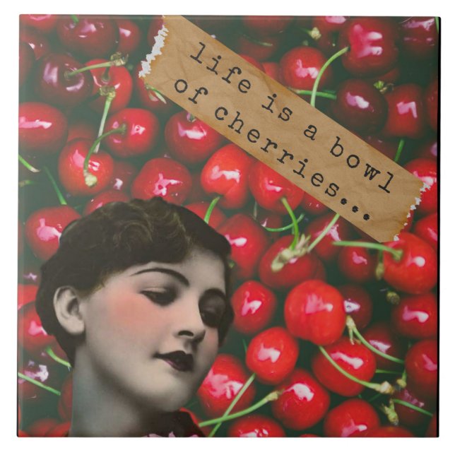Carreau La vie est un bol de cerises art modifié (Devant)