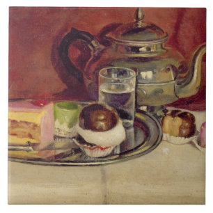 Carreau La vie toujours avec des gâteaux et une théière