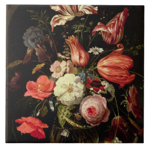 Carreau La vie toujours des fleurs sur un rebord