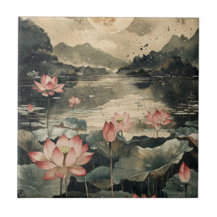 Carreau Lac de lotus au clair de lune (1)