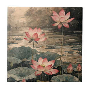 Carreau Lac de lotus au clair de lune (3)