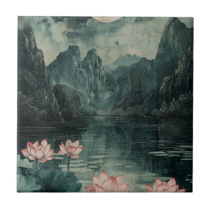 Carreau Lac de lotus au clair de lune (8)
