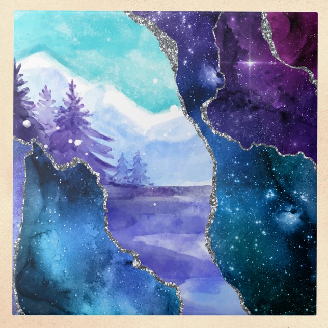 Carreau Lac de neige et forêt magique pourpre et Turquoise (Créateur téléchargé)