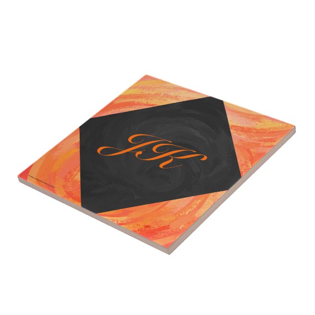 Carreau Lac Fire Orange et Monogramme noir (Côté)